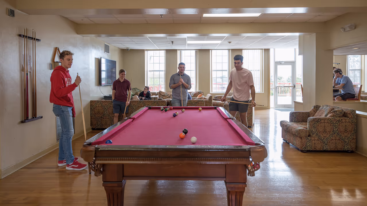 First-floor lounge with pool table
