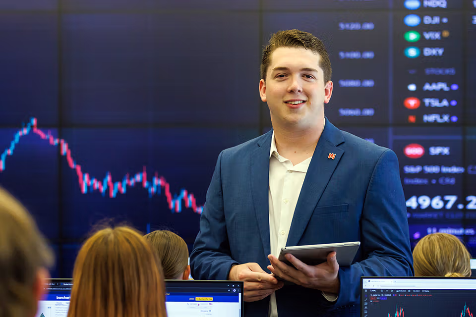 Business student giving presentation