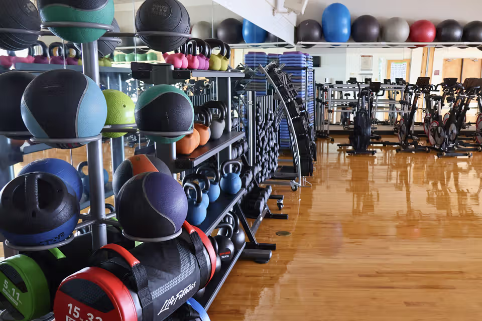 Exercise bikes and equipment in the James K. Sikes Aerobics Room