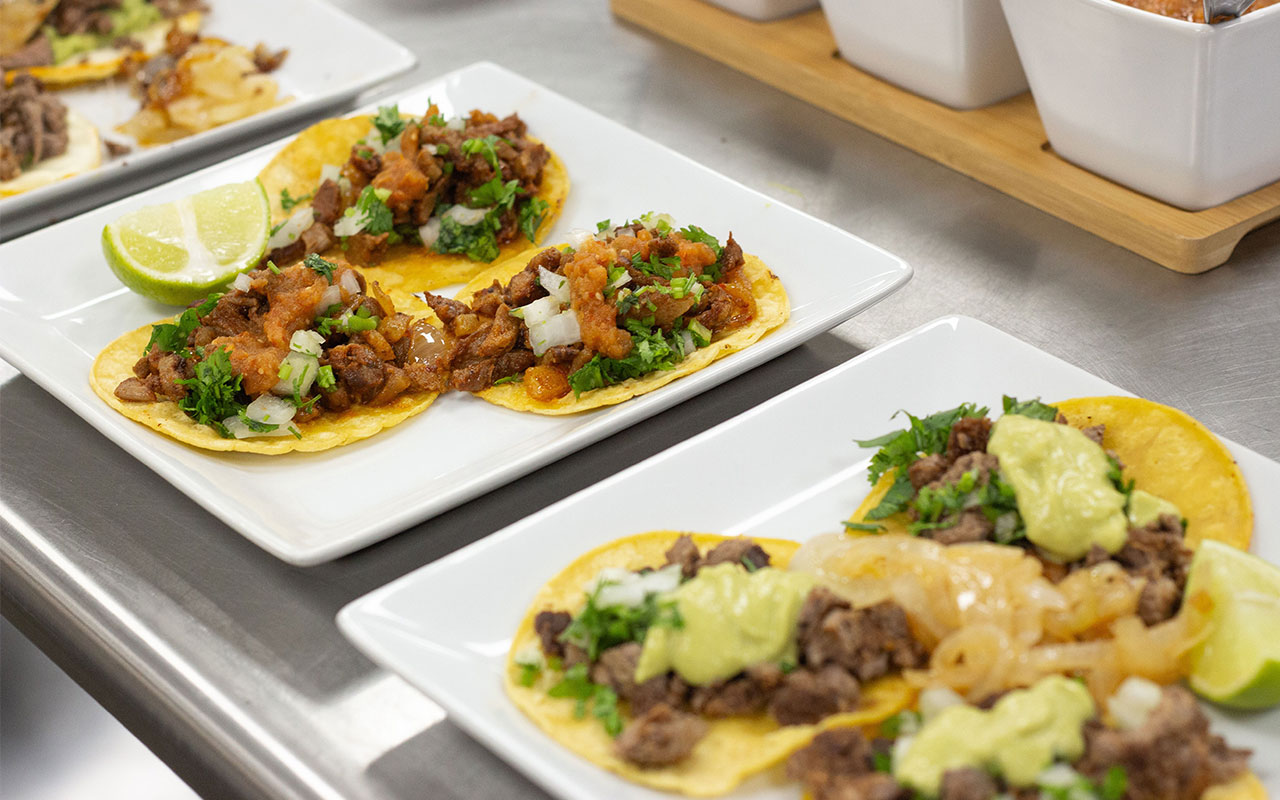 groupings of three tacos on plates