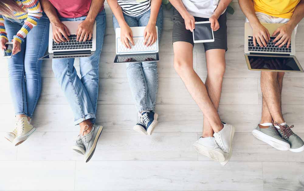 students on devices