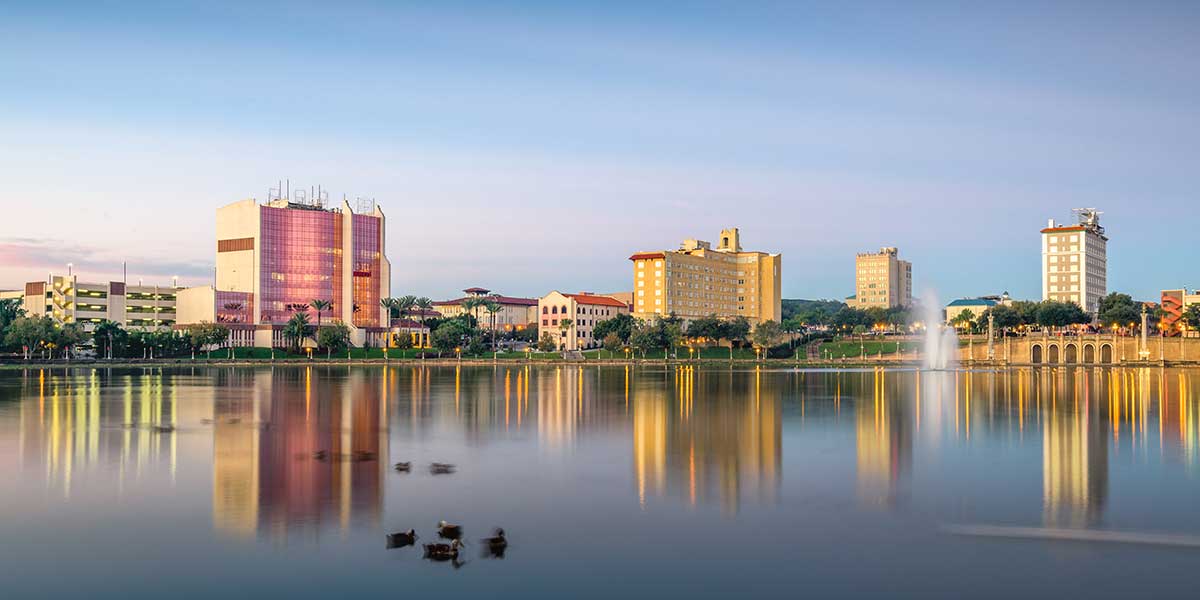 Lakeland cityscape at sunset