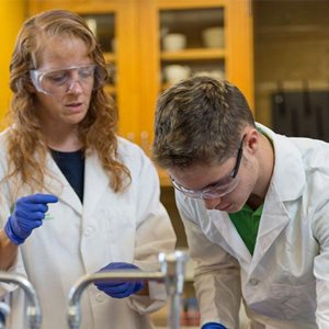 Dr. Morvillo working with a student in the lab.