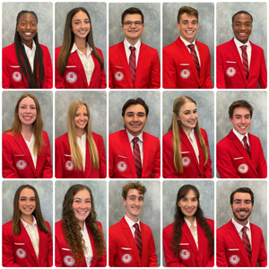 Headshots of each of the 2024 Presidential Ambassadors wearing their signature red coats.