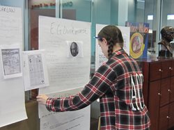A student reviewing documents