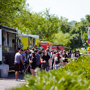 Florida Southern College students nearby food trucks at last year's Frank Lloyd Wright Day event.