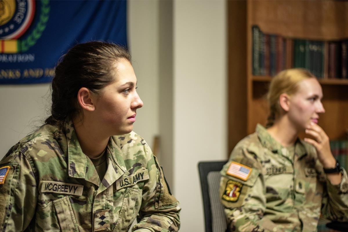 Cadets and exercise science majors Brooke McGreevy (left) and Haley Steiner