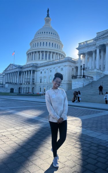 Nathalie Moreno in front of Capitol Building